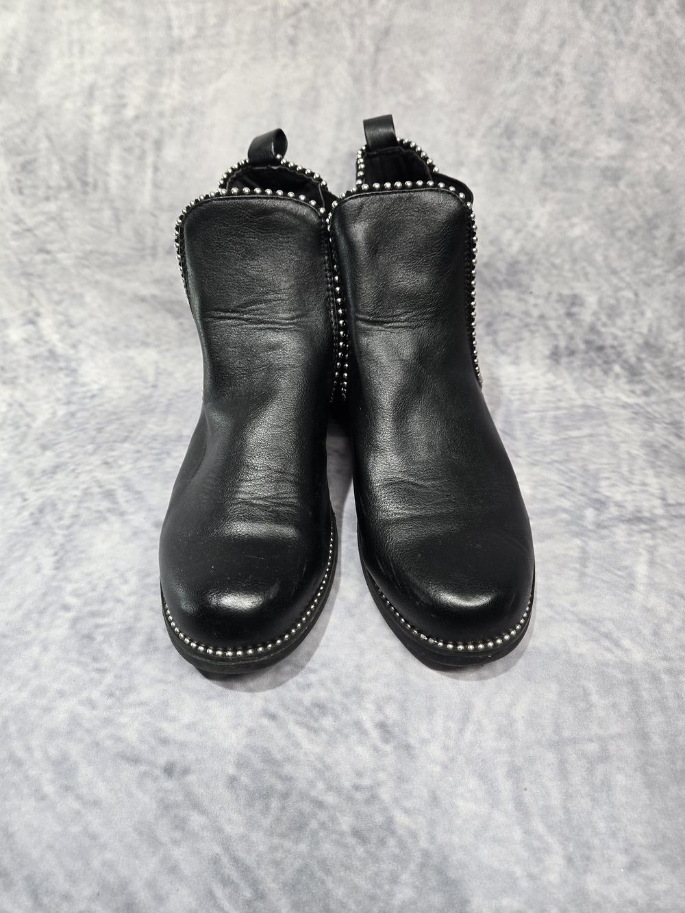 Vaneli Black Leather Stud-Trim Ankle Booties
